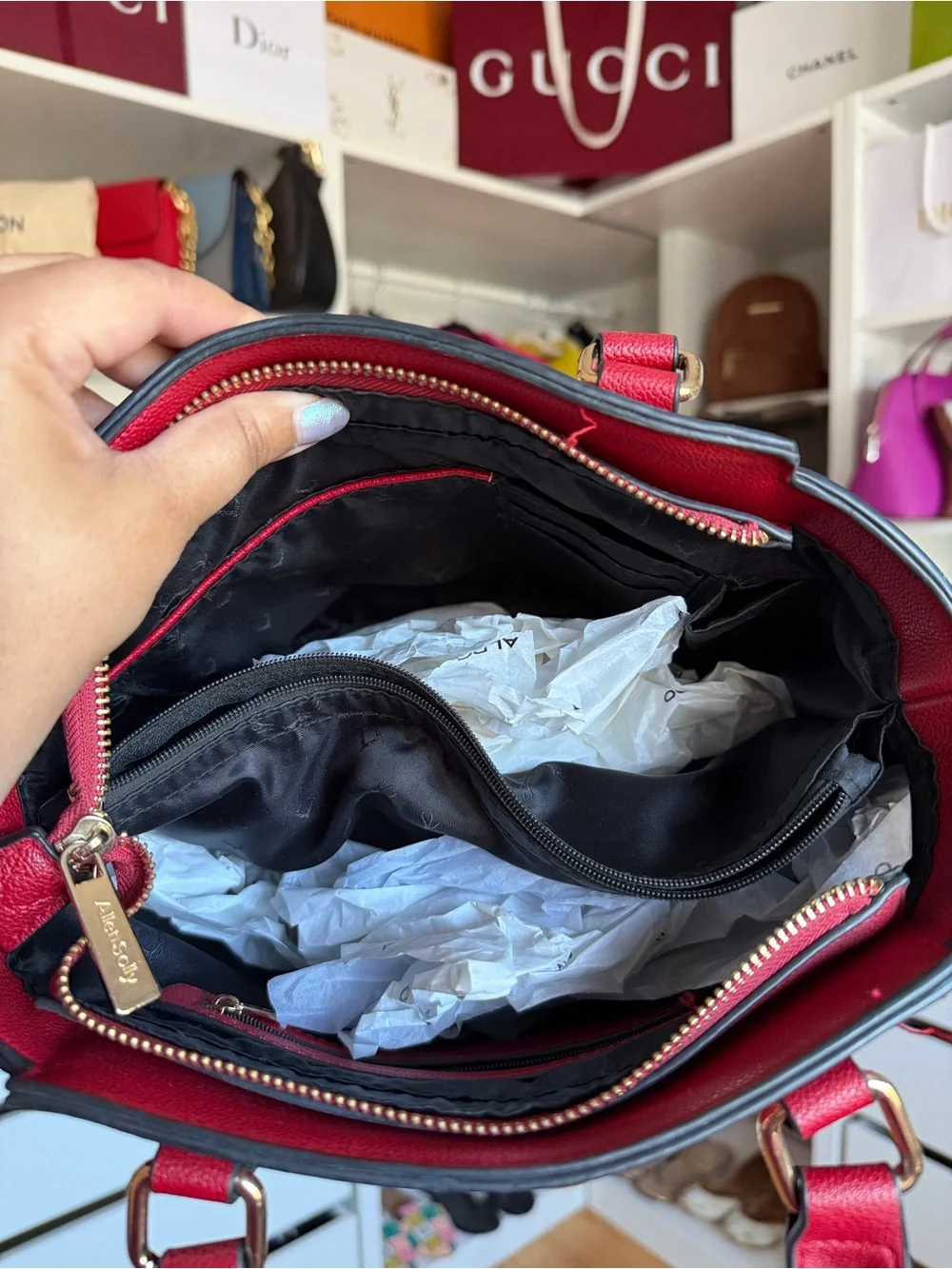 Red/Maroon Structured Satchel with crossbody strap